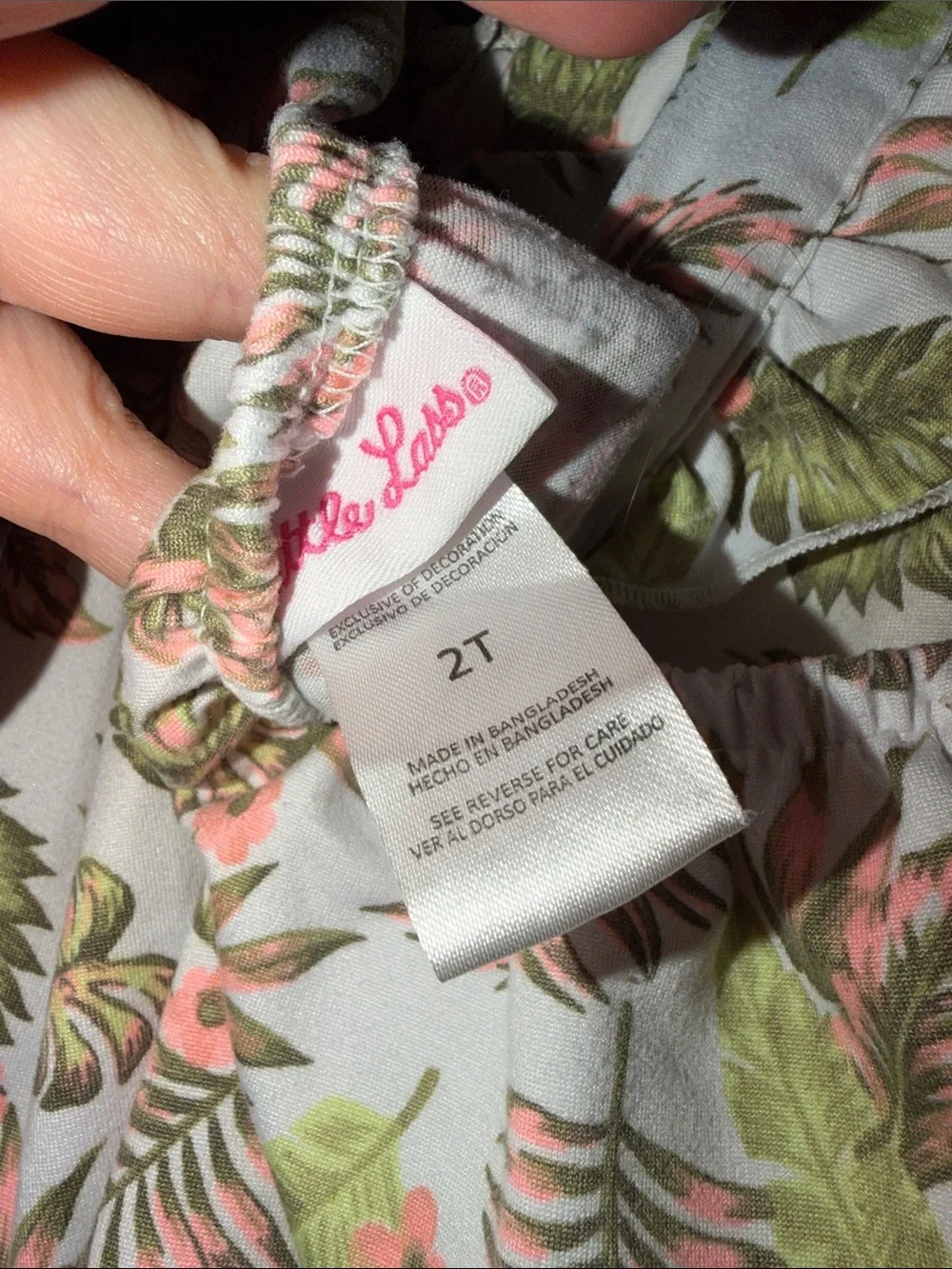 Little Lass Floral Tropical Leaf Print Dress Top & Short Set- White, Green, Pink - Picture 2 of 5